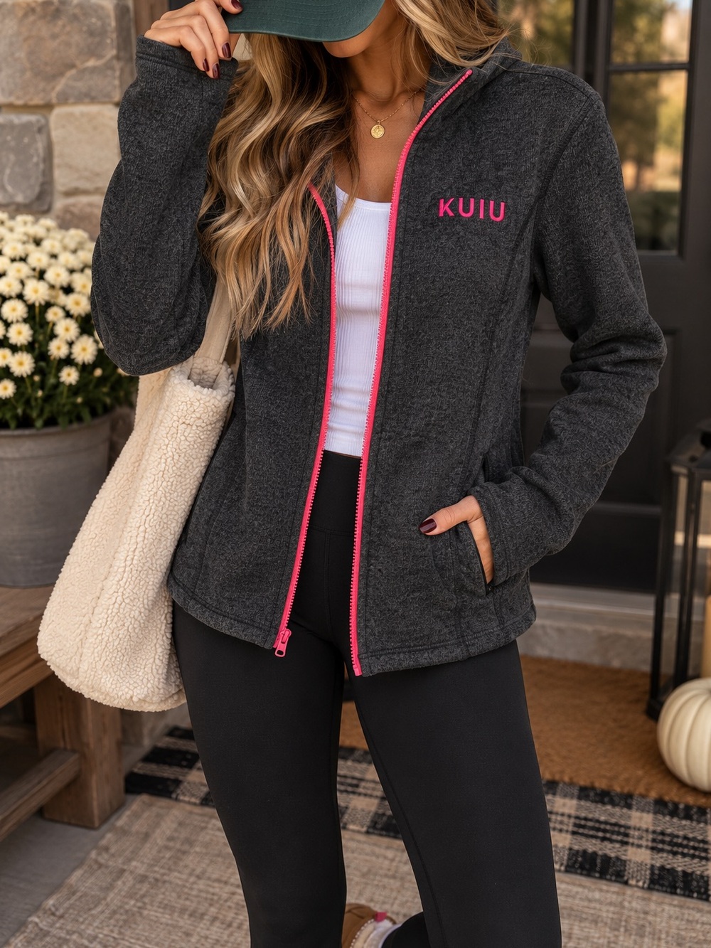 KUIU Base Camp Charcoal Pink Full Zip Sweater Fleece Jacket L